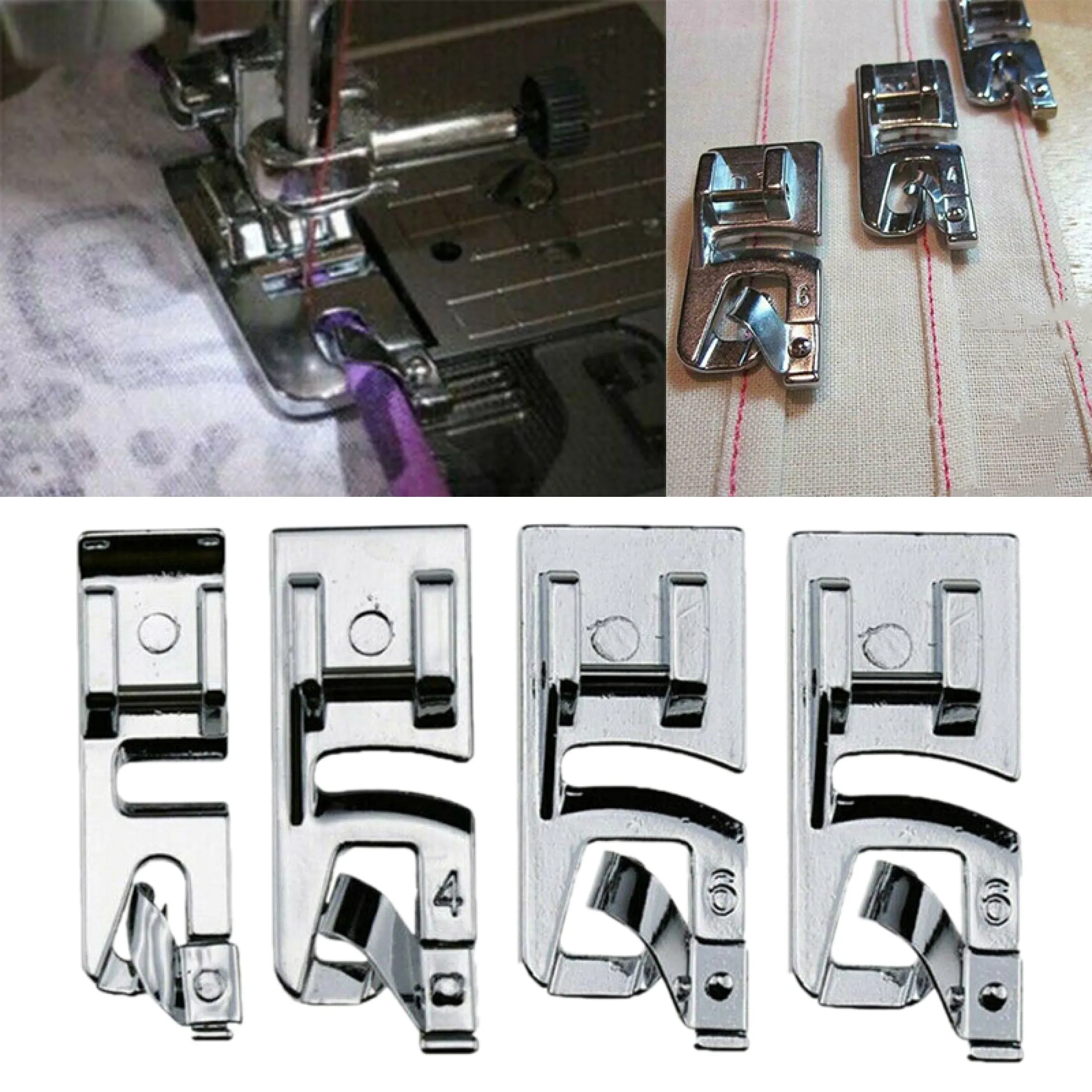 4Pcs Narrow Rolled Hem Sewing Machine Presser Foot Set Household Sewing 3/4/6mm