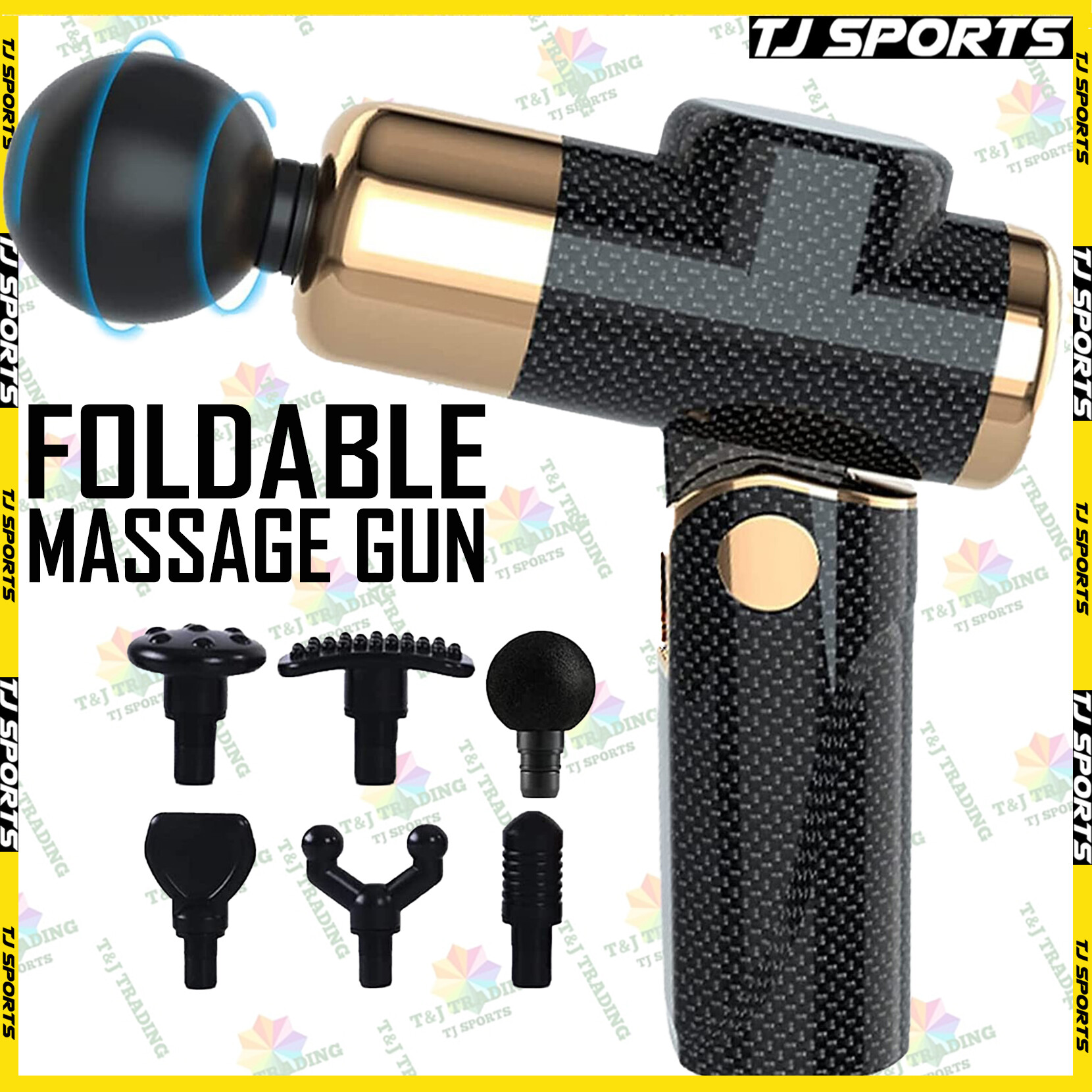 Gambar TJ SPORTS Foldable Massage Gun Deep Tissue Percussion Muscle Massager Gun Muscle Pain Relief Massage Strong Vibrator Massage Gun
