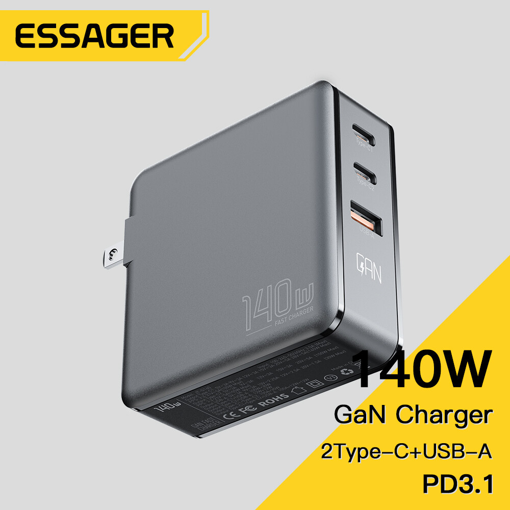 Essager Bộ Sạc GaN 140 C Loại USB W Máy Tính Xách Tay 100W PD Sạc Nhanh Cho Máy Tính Macbook Air M1 