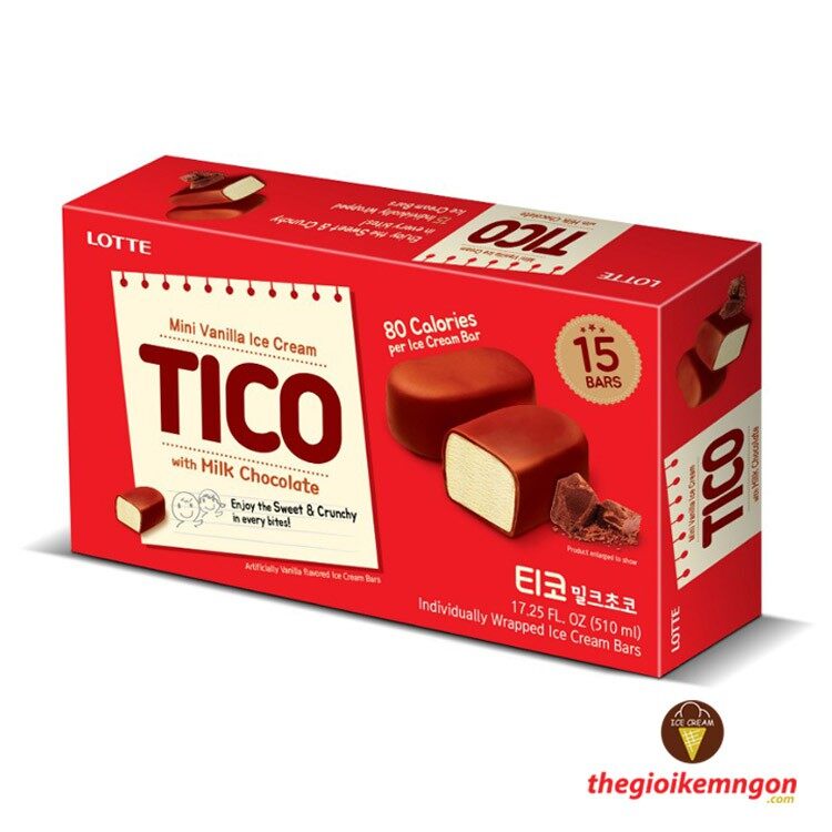 Kem viên socola sữa Tico Milk Choco Lotte 510ml