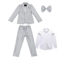 LOlanta 3Pcs/4Pcs Kids Boys Formal Suit Long Sleeve Plaid Tuxedo Set Gentleman Children Birthday Wedding Party Suits for 2-14 Years