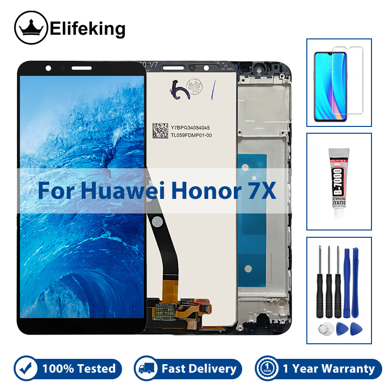 Màn hình lcd aaa + + + 5.93 inch cho huawei honor 7x màn hình cảm ứng số hóa màn hình lcd thay thế lắp ráp đã thử nghiệm 100% công cụ không có điểm ảnh chết + kính cường lực
