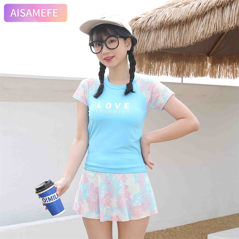 AISAMEFE Children Swimsuits Big Girls Split Body Girls Soak In Hot Springs 13-16 Year Old Students Professional Training Girls Pink Blue Swimsuits ราคา 221 บาท*ส่งฟรี