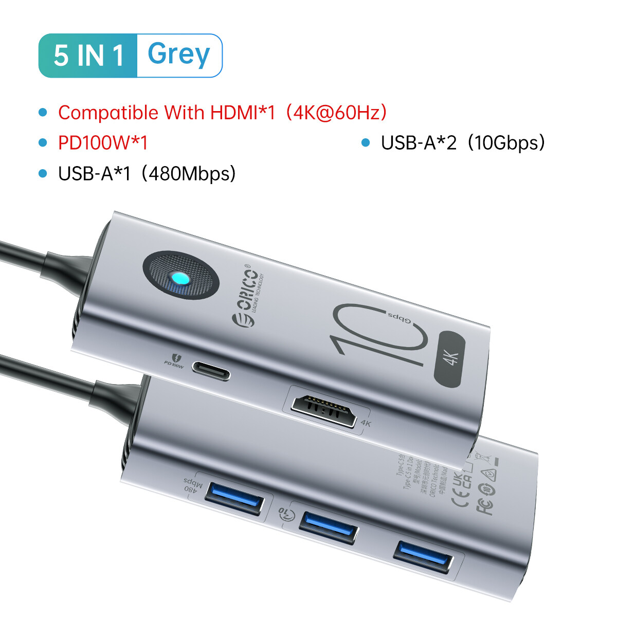 ORICO HUB USB 3.0 Trạm Nối Tương Thích HDMI 10Gbps Type C 2.0 4K60Hz Đầu Đọc Cạc Mạng RJ45 PD100W Ch