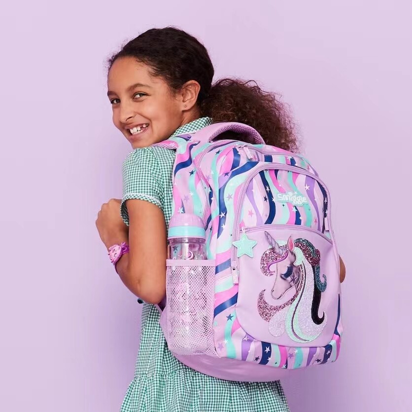 Ba lô smiggle mới ba lô màu hồng kỳ lân cặp sách cho trẻ tiểu học