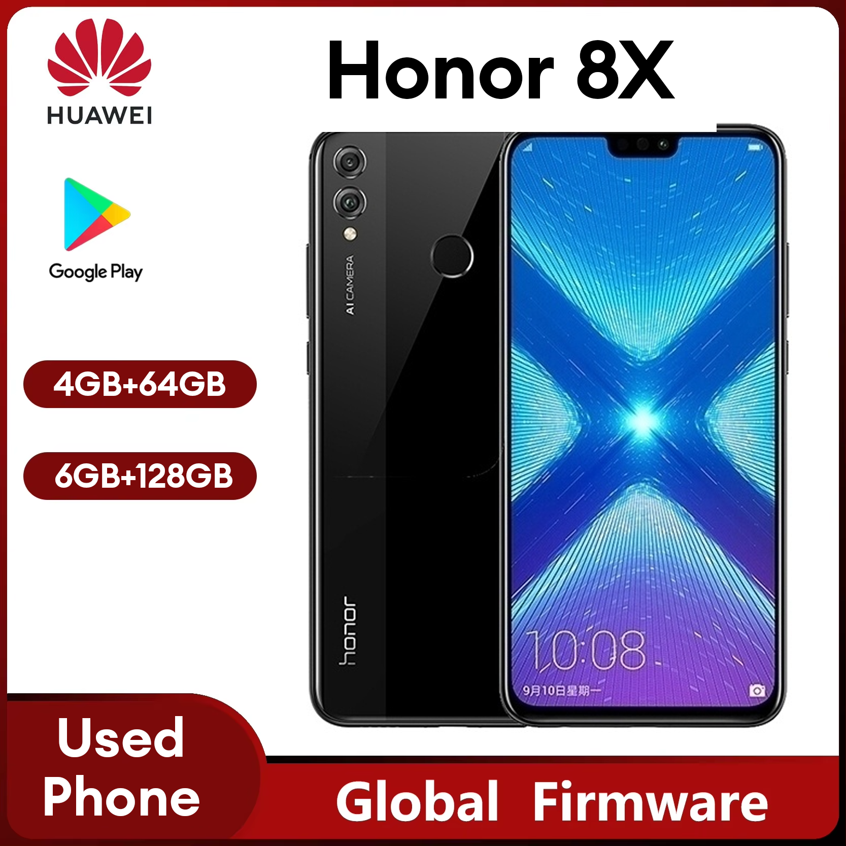 Used Phone Original For HONOR 8X Smartphone Global firmware CPU Haisi Qilin 710 6.5-inch rear camera 20MP fingerprint recognition used phone 98% New ราคา 2,150 บาท*ส่งฟรี