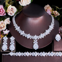 SEQUITO Sparkling 4Pcs Banquet Party Costume Jewelry AAA Cubic Zirconia Flower Big Pendant Necklace Earrings Bracelet Ring Set for Women SJ265