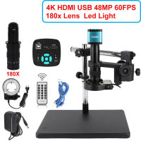 48MP 4K HDMI USB Electronic Digital Video Microscope Camera 130X 150X 180X Zoom C Mount Lens With LED Light For Lab PCB Phone Repair Tools