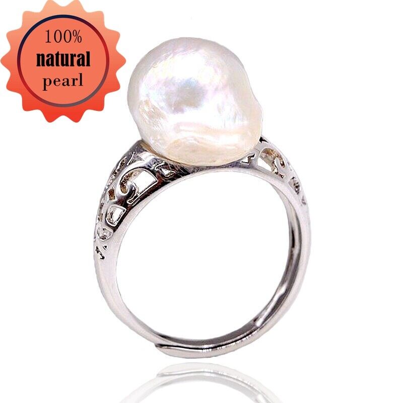 Nhẫn Cổ Điển Ngọc Trai Trắng Baroque – Khung Chạm Khắc Tinh Tế – Điều Chỉnh Được – Phụ Kiện Thời Trang Cho Phái Đẹp