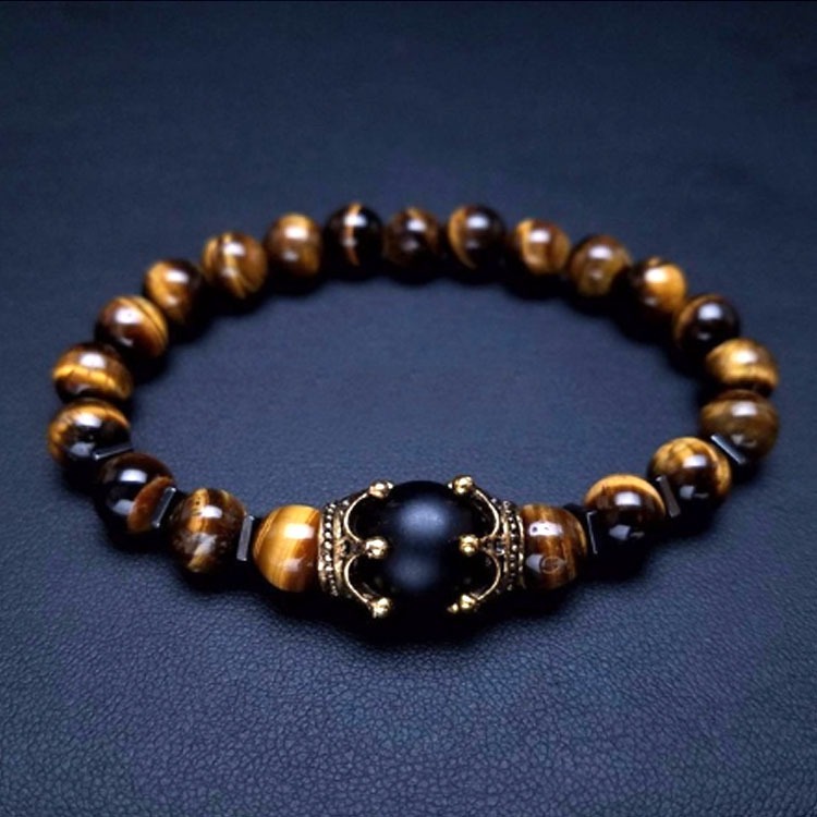 Luxury Crown Natural Tiger Eye Stone Bead Bracelets Men's Antique Charm Bracelet Jewelry Gift