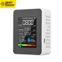 【FBL-Singapore-Ships within 24 hours】Smart Sensor Portable Air Quality Monitor Indoor CO2 Detector 5 in 1 Formaldehyde HCHO TVOC Tester LCD Tem-perature Humidity Tester Rechargeable CO2 Alarm Meter for Room Office Greenhouse Warehouse