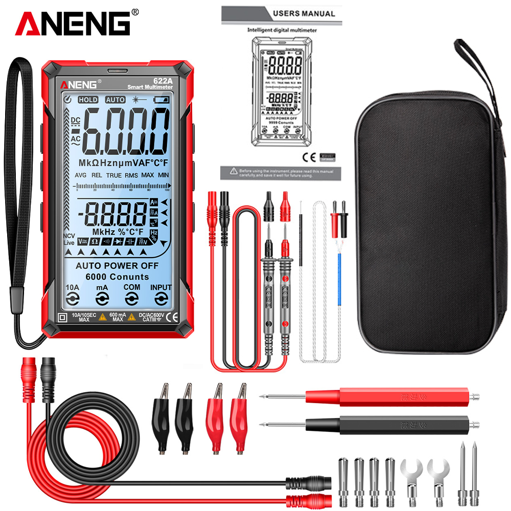 Aneng 622a 6000 đếm thông minh vạn năng AC/Đồng hồ đo điện áp một chiều hiện tại Meter Máy dò NCV Diode Hz tụ khác