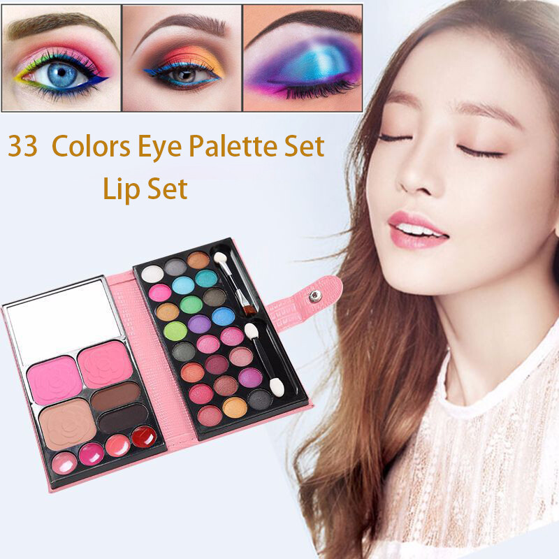 Gambar ?Ready Stock?33 Colors Matte Glitter Eyeshadow Eyes Face Lips Make Up Basic Palette Lip Gloss Face Powder Foundation Blush Palette Make Up Brushes Cosmetics Set