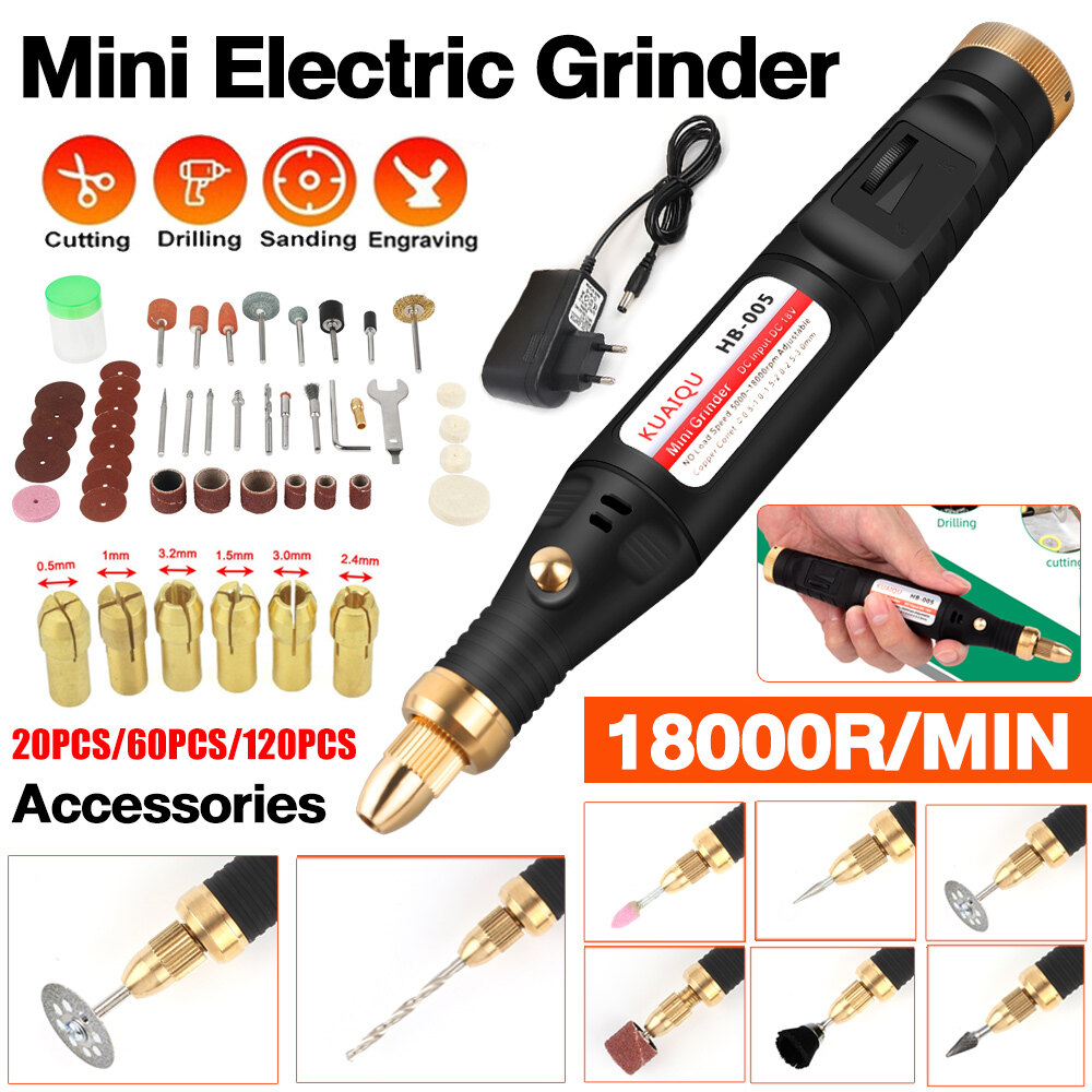 12.12 (Hàng Sẵn Có) KUAIQU 100 Cái Bộ Dụng Cụ Cầm Tay Mini Electric 18000Rpm Máy Mài Khắc Khoan Đánh Bóng Khoan Tốc Độ Có Thể Điều Chỉnh 5000 ~ 18000 Vòng/Phút