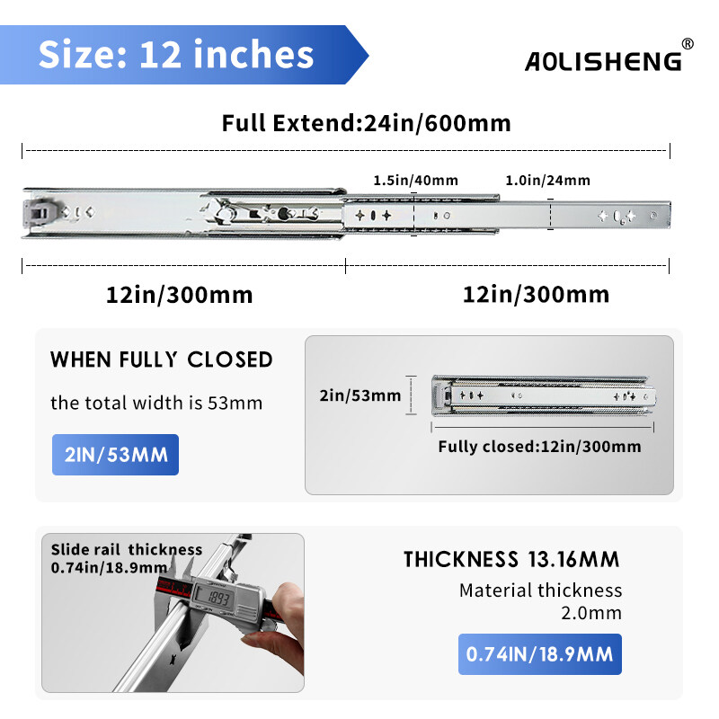 Aolisheng three-section industrial heavy-duty slide rail drawer track damping buffer self-locking 53