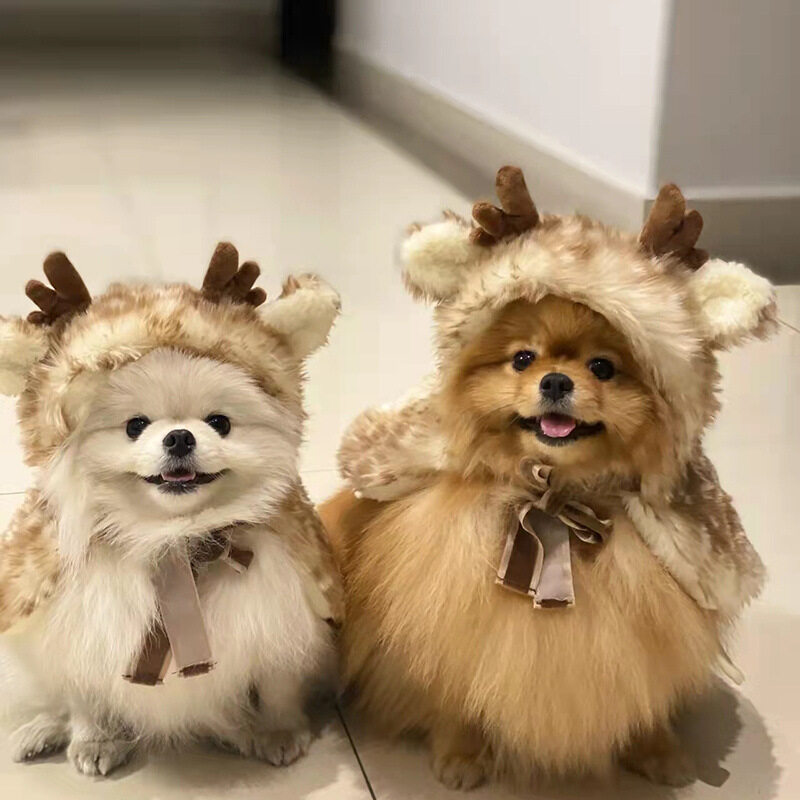 Auntiecindy trang phục thú cưng mới sang trọng ấm áp chó sáng tạo chritmas CAPE Hàn Quốc Elk cosplay áo choàng trùm đầu