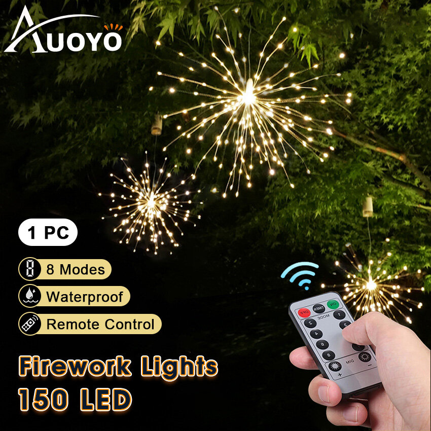  Auoyo ánh sáng pháo hoa 8 Chế Độ 150 Đèn Bồ Công Anh Nổ Sao Led dây đồng Pháo Hoa Đèn đèn Cổ Tích Với Điều Khiển Từ Xa Đám Cưới trang trí Giáng sinh đèn treo Cho Đảng Patio trang trí vườn 