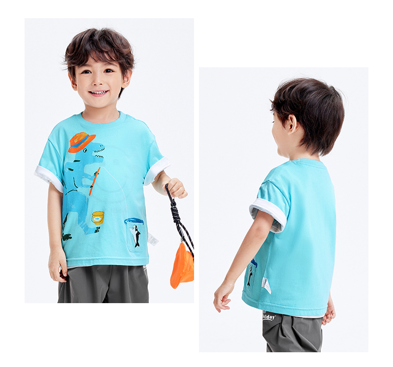 balabala Children Short Sleeve T-Shirt Boy Top Cartoon Dinosaur Print Summer Wear Little Children Trendy · v2