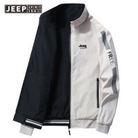 JEEP SPIRIT 1941 ESTD Spring and Autumn Mens Double-sided Jacket Standing Collar Jacket Casual Work Jacket Lightweight Mens Jacket Windproof Jacket