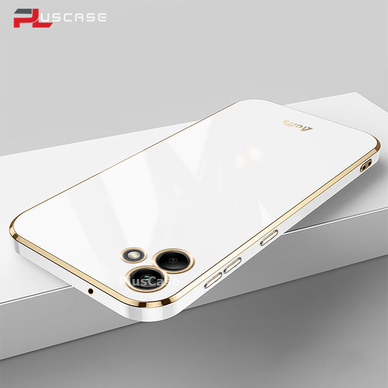 PlusCase cho Samsung Galaxy A04 6D Mạ Vỏ mềm Bảo vệ ống kính Khung vuông Silicone bóng Ốp lưng chống sốc cho điện thoại