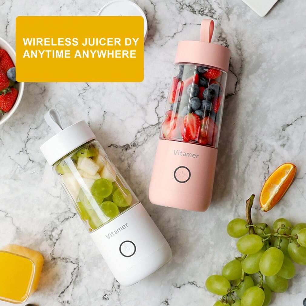 Gambar USB Electric Juicer Cup Fruit Juice Mixer Portable Rechargeable Juicing Mixing Crush Ice and Blender Mixer 350ml Water Bottle
