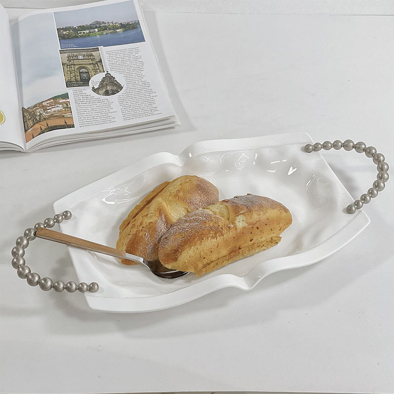 Gambar European Relief Double Handle Ceramic Tray Ceramic Tray Fruit Tray Tray Tray Snacks Dessert Tray