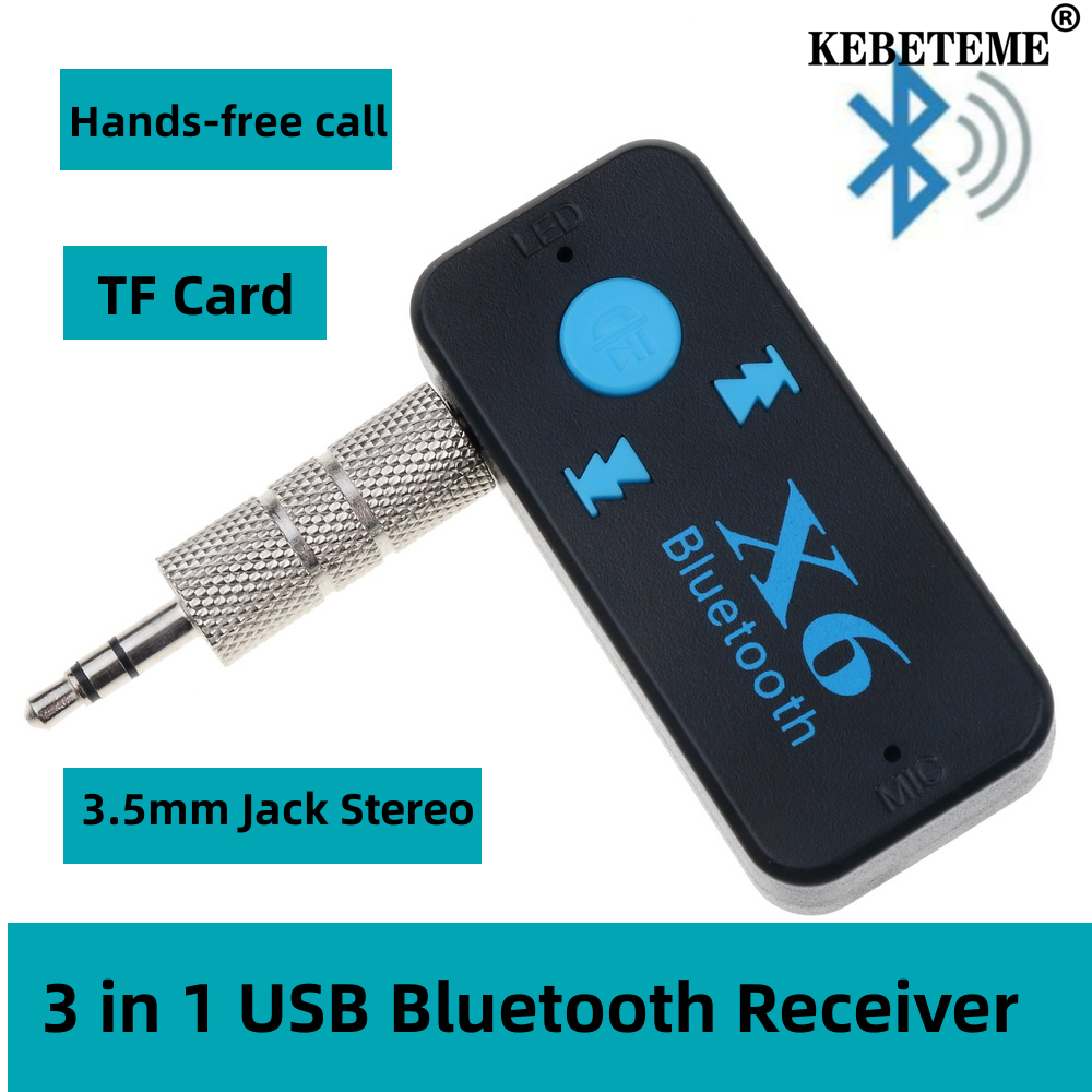 Kebememe Bộ thu USB không dây Bluetooth 3 trong 1 3.5mm giắc âm thanh nổi Hỗ trợ thẻ TF micrô chức năng rảnh tay cho xe hơi