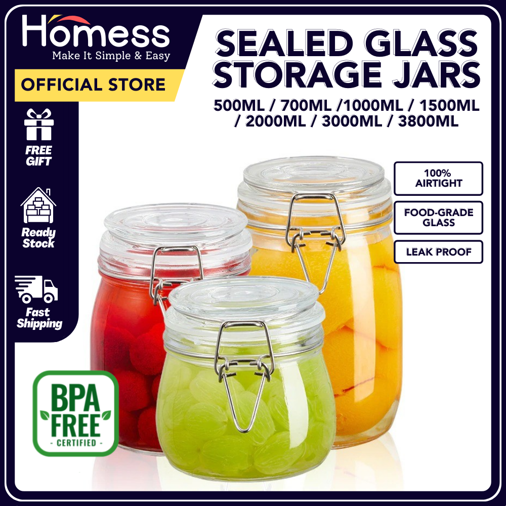 Gambar HOMESS Storage Jar Glass Sealed Glass Storage Jar Set With Air Tight Lid Kimchi Pickle Jar Sealer Food Storage Bottles Honey Candy Sealed Cans
