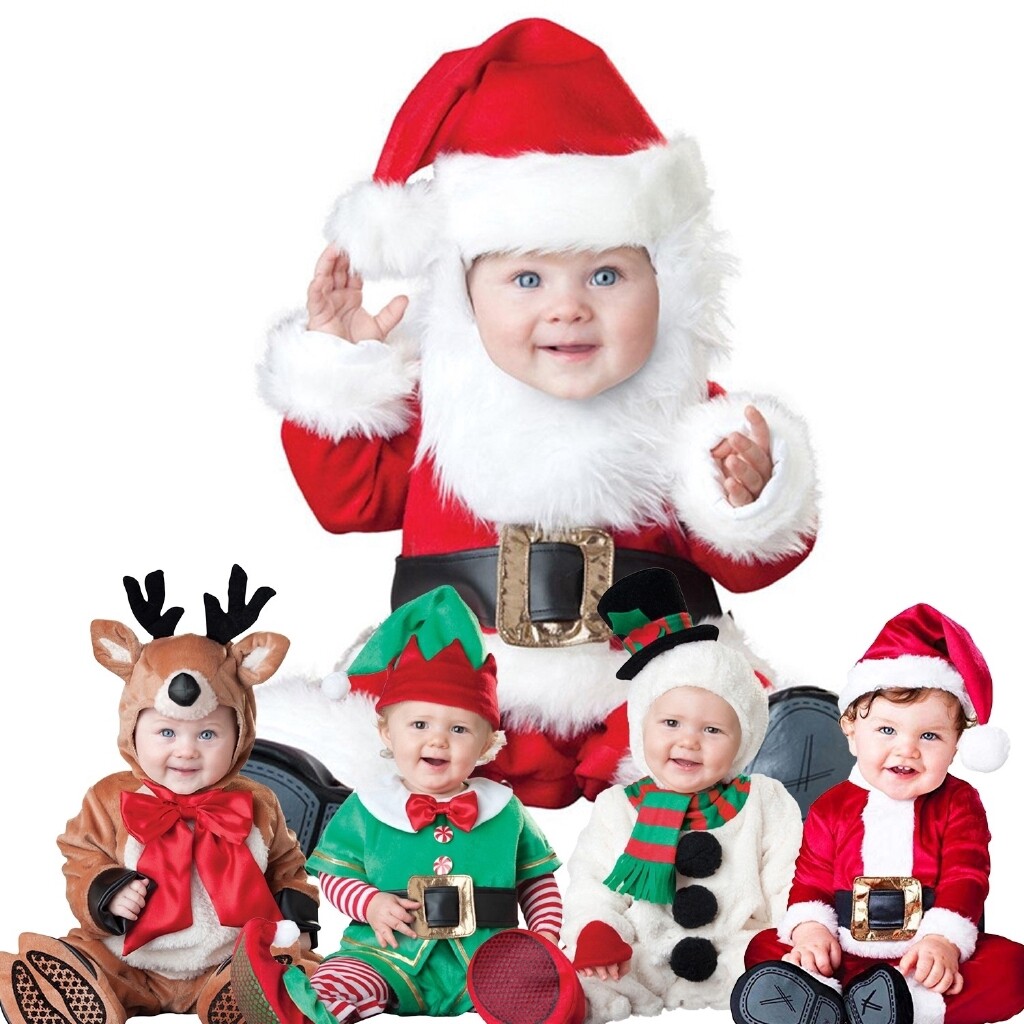 NANYUAYA Baby Xmas Outfit Santa Claus Print Long Sleeve Dress Top+Pants Clothes Set