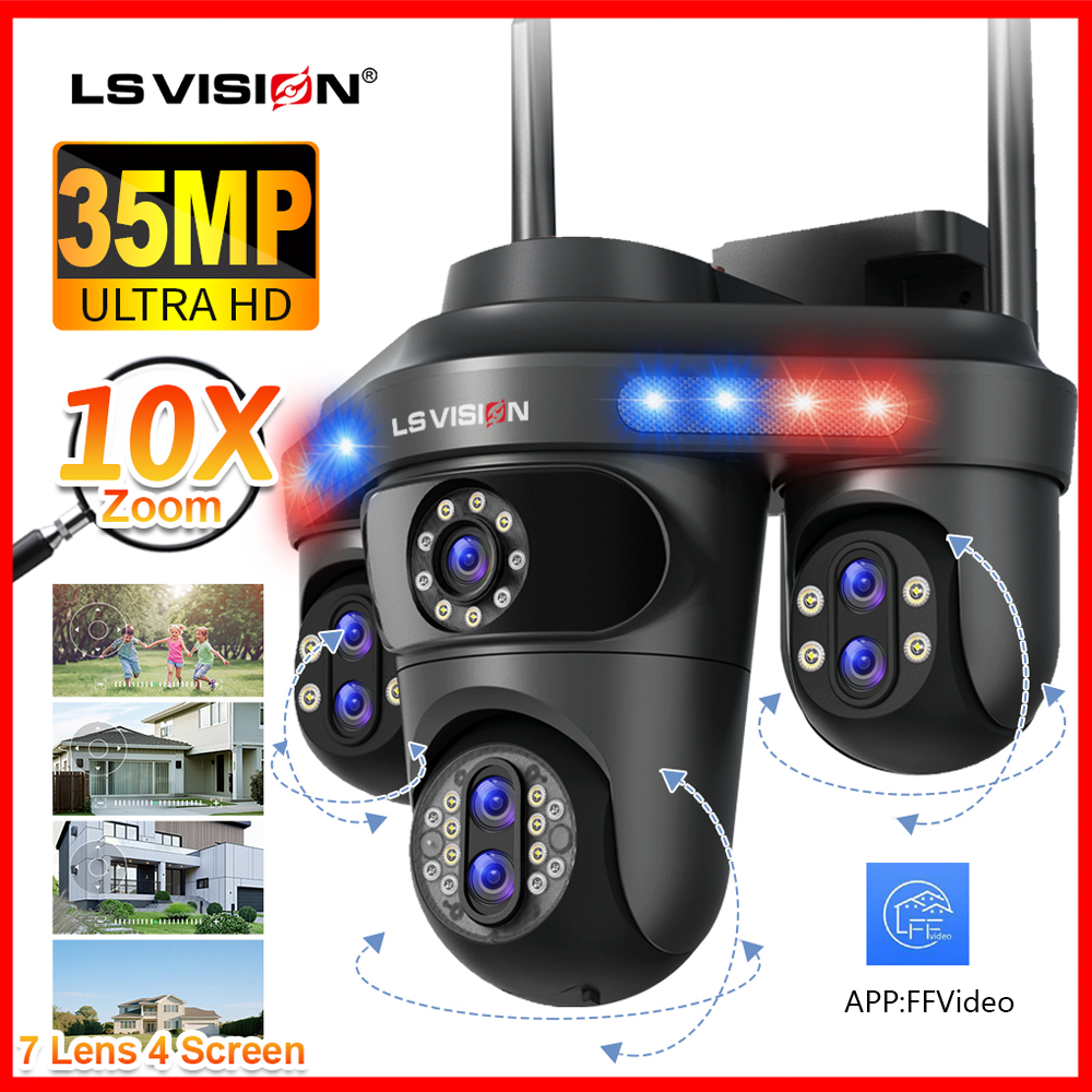 LS VISION 7 Lens 4 Screen 10X Optical Hybrid Zoom 35MP PTZ WIFI CCTV Camera IP66 Waterproof Outdoor Humanoid Detection Automatic Tracking Bluetooth Security Camera Full Color Night Vision Two-Way Audio IP Cameras ราคา 2,299 บาท*ส่งฟรี