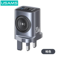 USAMS 20W GaN Wall Charger Multifunctional Fast Charging 2in1 USB A+C Dual Port Charger + iWatch Wireless Charging UK/US/EU Plug Usb Charger Adapter for Samsung iPhone Power Socket Phone Wall Charger