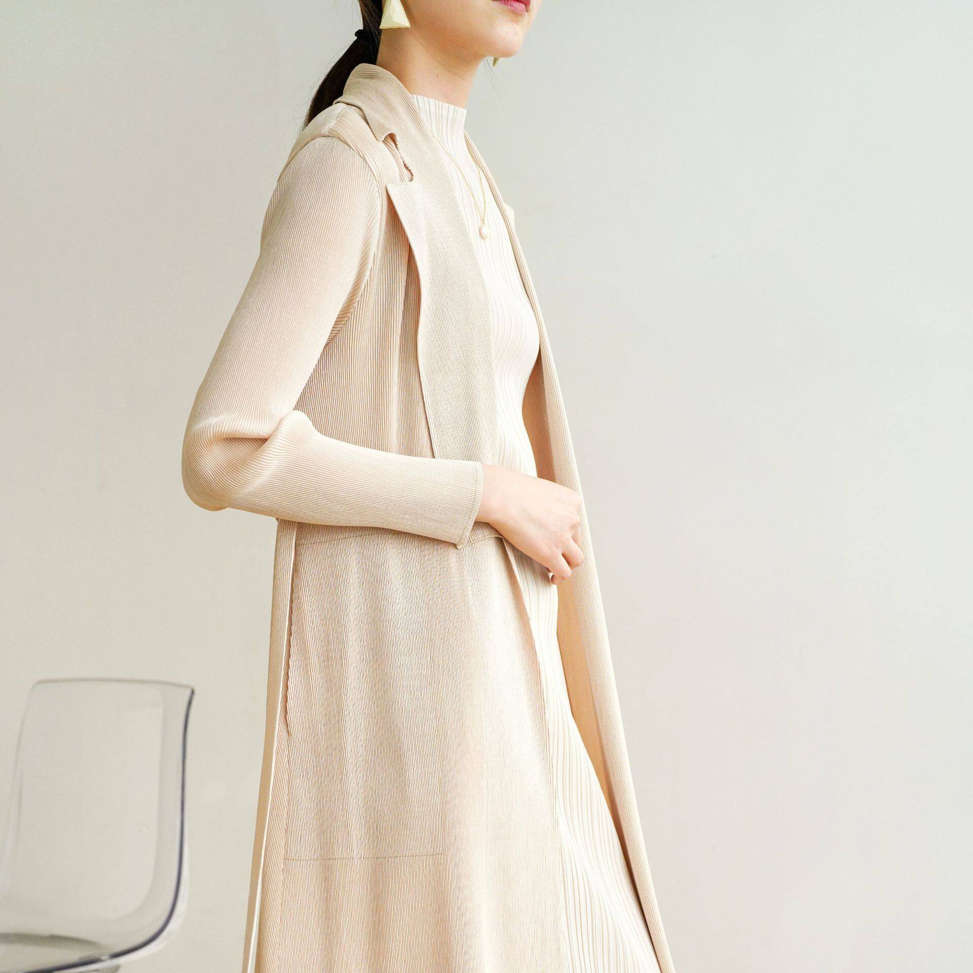 Miyake áo khoác trench coat thời trang dáng rộng cỡ lớn xếp li 2279