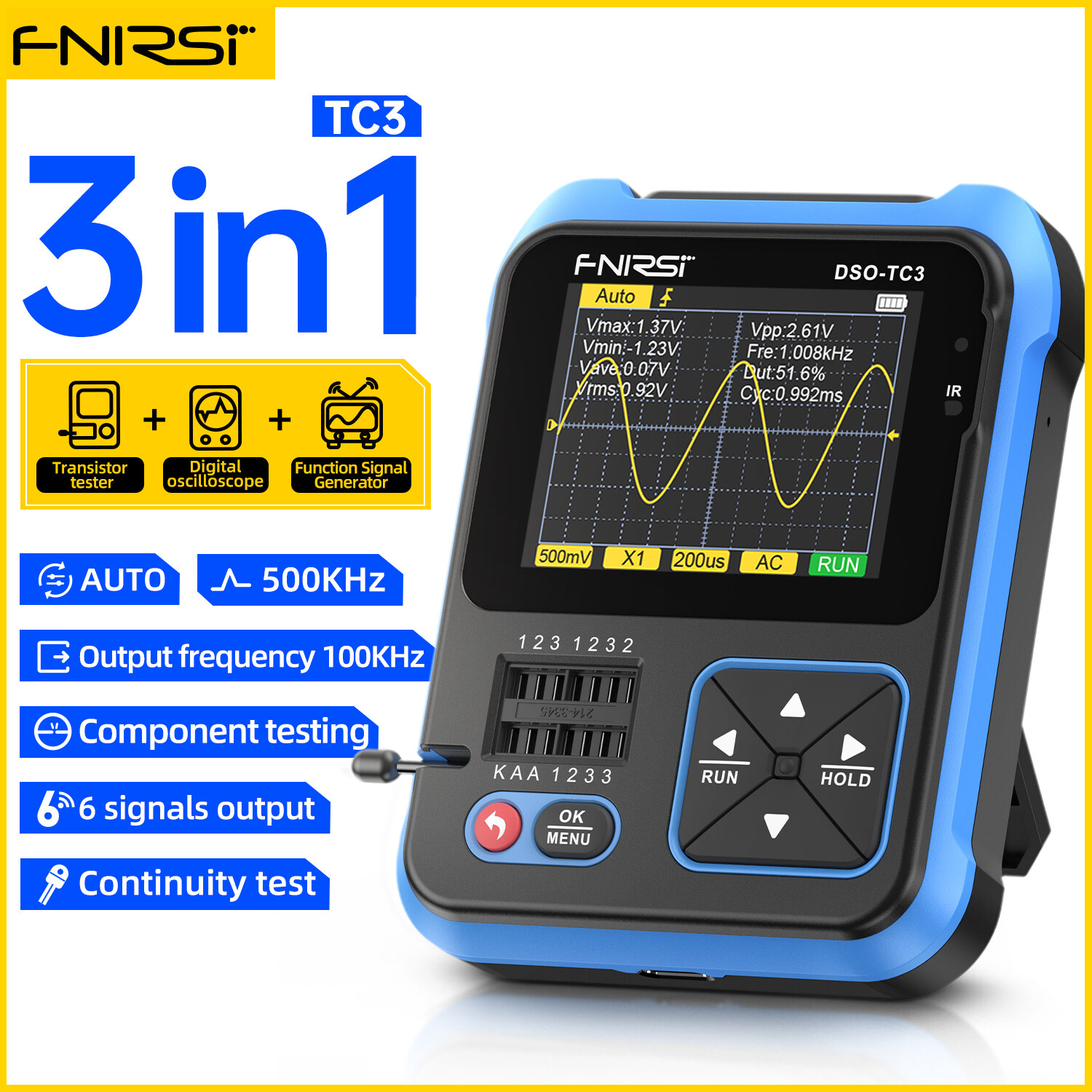 FNIRSI DSO-TC3 3-in-1 Oscilloscope and Transistor Tester