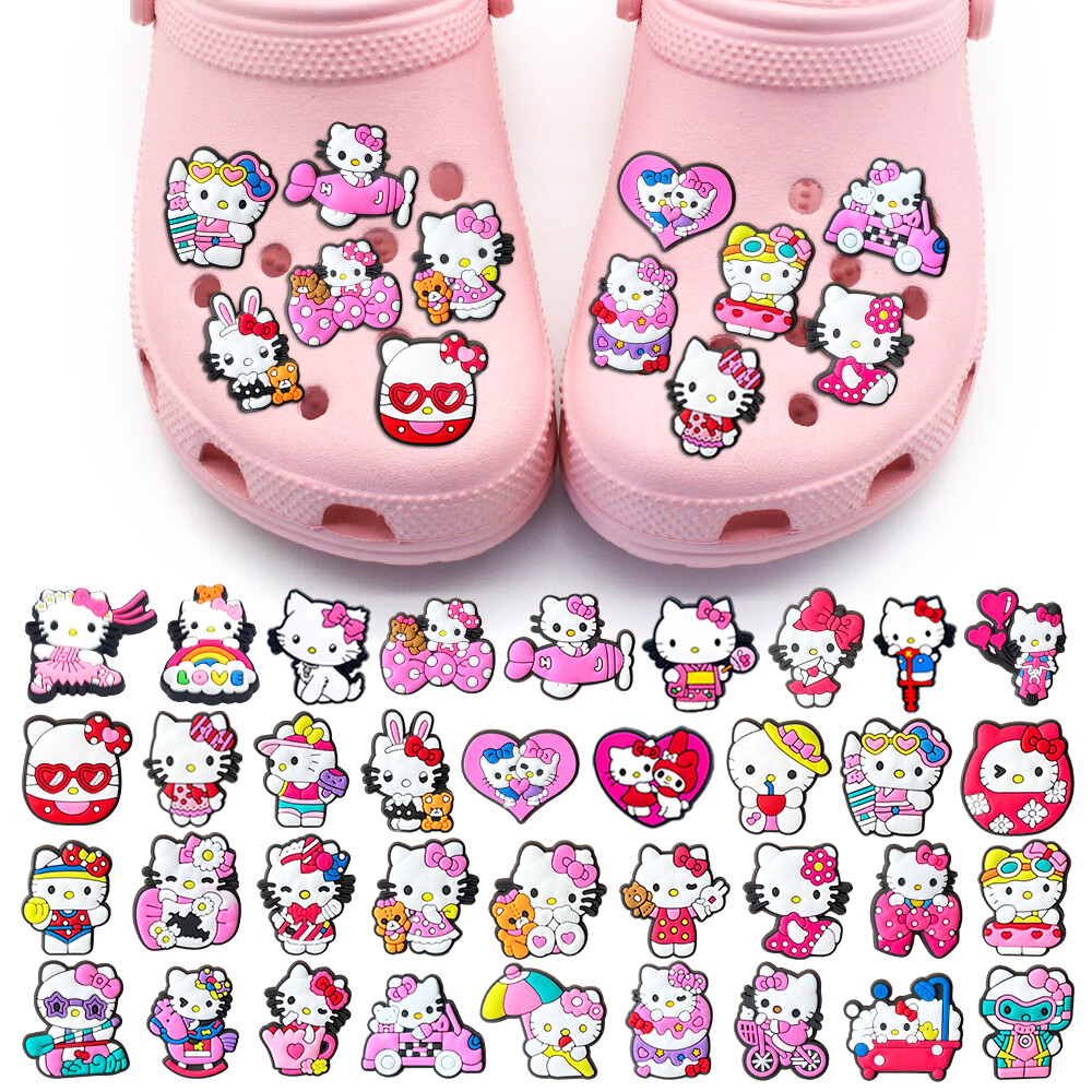 New 1PCS Cute Pink Cat DIY Hellokitty Shoe Charms PVC Decorate Sandals Buckle Accessories Pins For Girls Women Kids Birthday Lovely Gifts