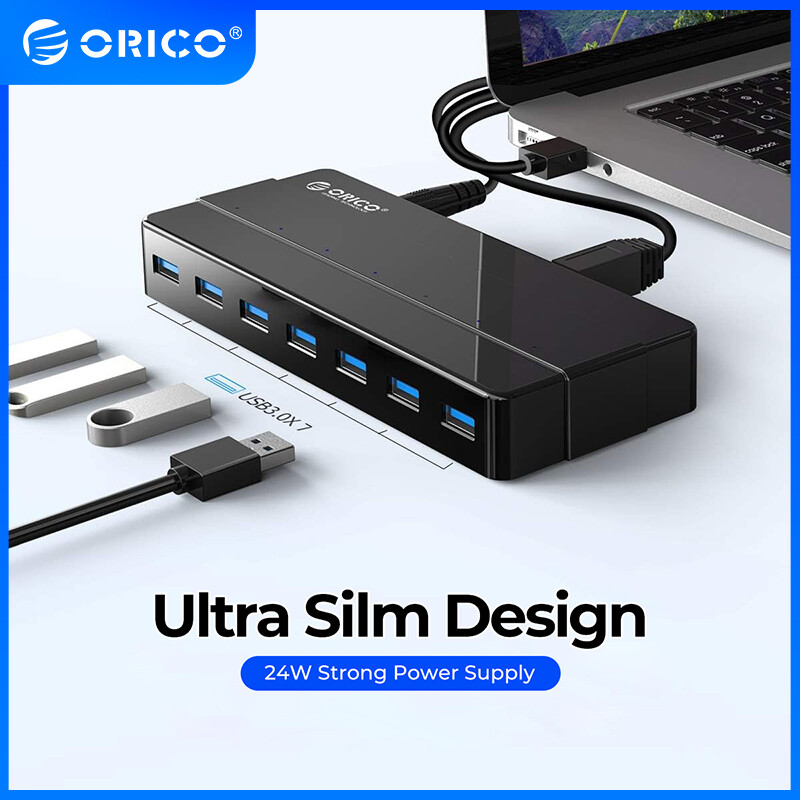 Orico hub usb 3.0 7 cổng, với bộ đổi nguồn 12v bộ chia usb bộ chuyển đổi otg phụ kiện máy tính để bàn máy tính xách tay máy tính