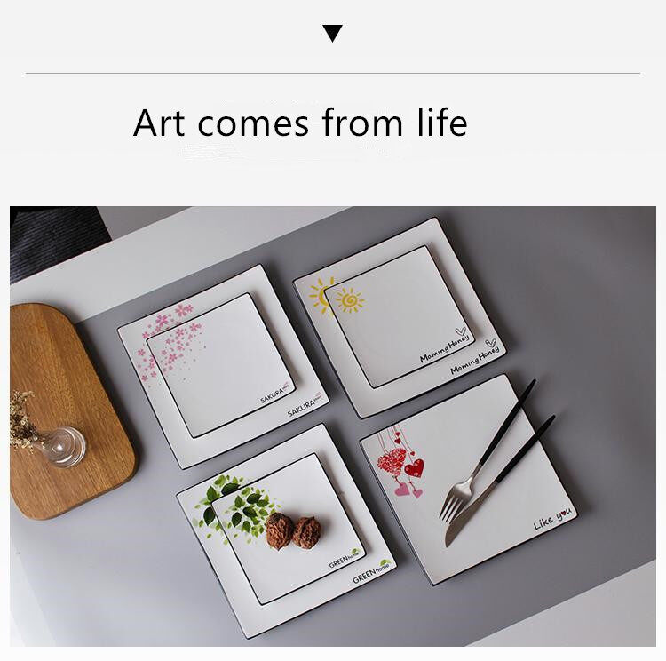 Gambar [In stock]6 inch 9 inch set(2 pieces)Western food plate Nordic style steak plate home simple square plate snack plate creative ceramic breakfast plate   Ceramic dinner plate   plate