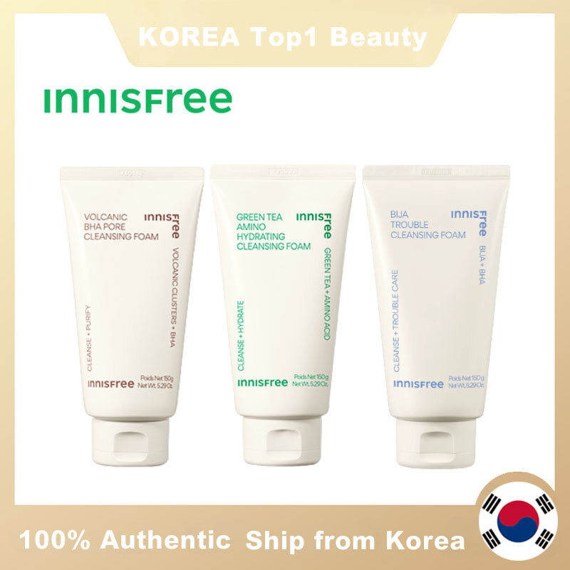 INNISFREE Cleansing Foam 150ml*2 (Bija Trouble Facial Foam Cleanser / Green Tea Amino Hydrating Cleansing Foam / Volcanic BHA Pore Cleansing Foam)