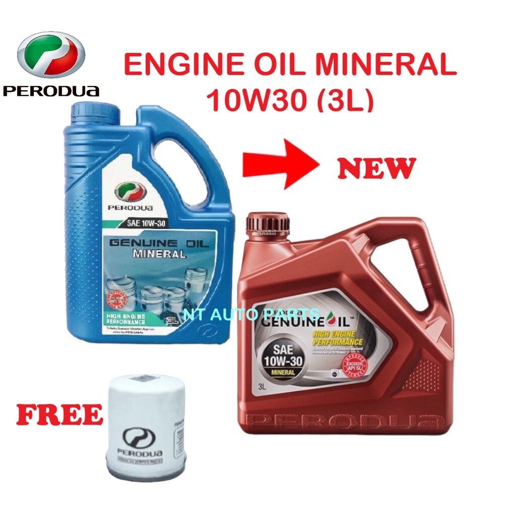 PERODUA Mineral Engine Oil 10W30 10W-30 3L VIVA KANCIL KELISA KENARI FREE OIL FILTER