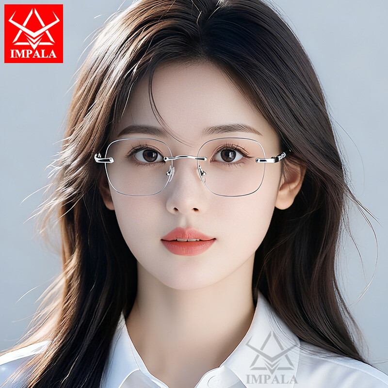  IMPALA LH5020W Tự động thay đổi màu sắc Kính đọc sách cho phụ nữ không có vành phong cách chống ánh sáng xanh photochromic Kính mắt Viễn Powered + 1.0 ~ + 4.0 bảo vệ khỏi tia UV Kính mắt hai công dụng trong nhà và ngoài trời 