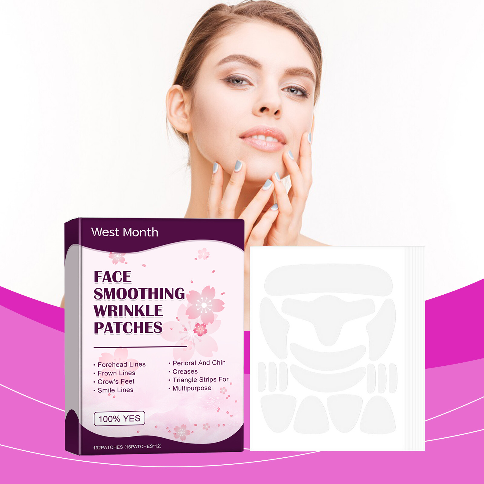 Tây & tháng 192 PCS Hộp collagen hòa tan các bản vá lỗi phim chống nhăn xóa bỏ quầng thâm mặt nạ giữ ẩm nâng làm săn chắc chăm sóc mắt da
