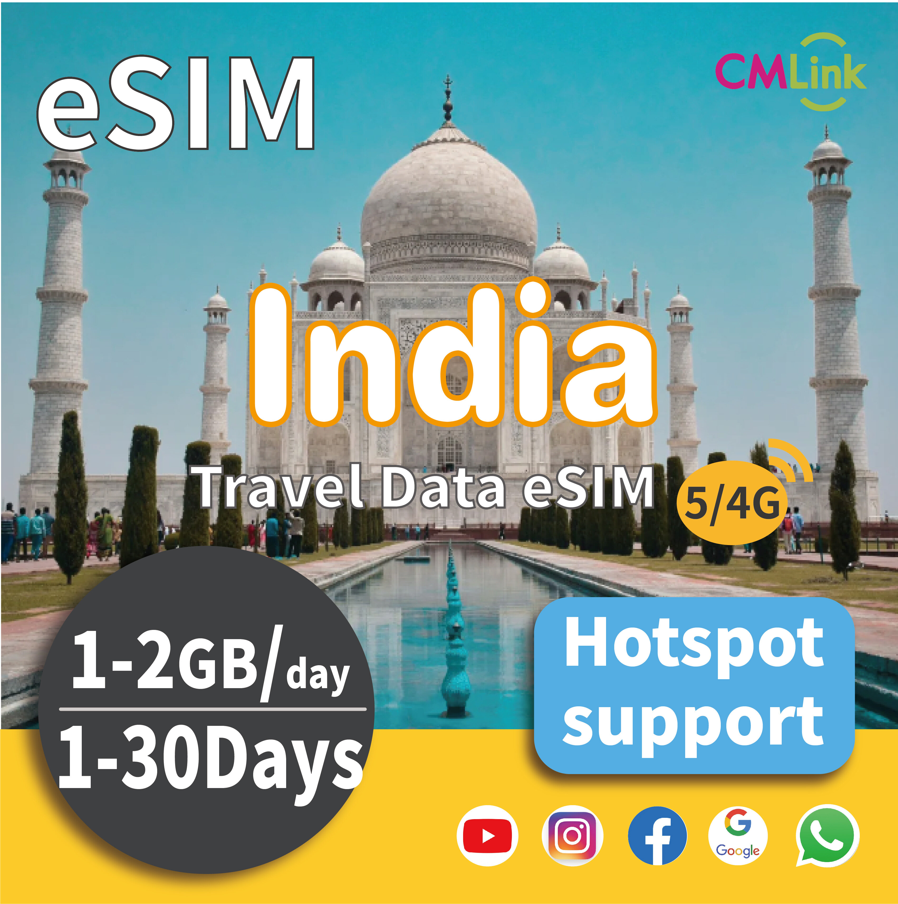 [eSIM] India 4G/5G Travel eSIM Card (1-30 Days, 1GB/2GB Daily High-Speed Data + Unlimited 128kbps, Hotspot , Roam eSIM,QR Code Sent to Your Email) Harga 276 Ringgit*Penghantaran Percuma