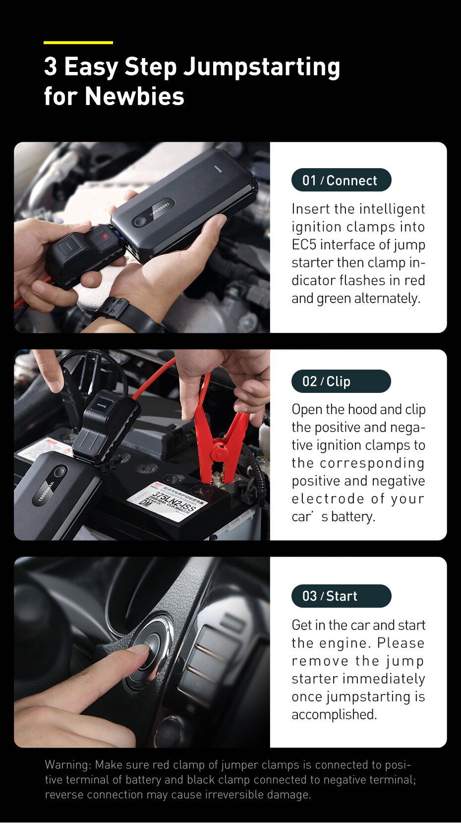 Khởi động xe hơi di động Baseus 10000mAh cho bộ sạc pin ô tô 12V Phụ kiện khởi động xe tăng cường