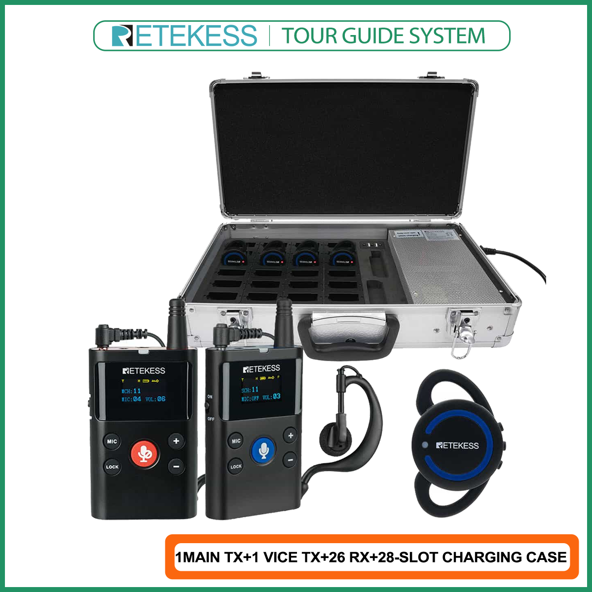 Retekess TT126 TT126R Two-way Communication System Multi-person Intercom with 28-slot Charging Case for Tourism, School, Factory Visit, Training, Conference ราคา 1,276 บาท*ส่งฟรี