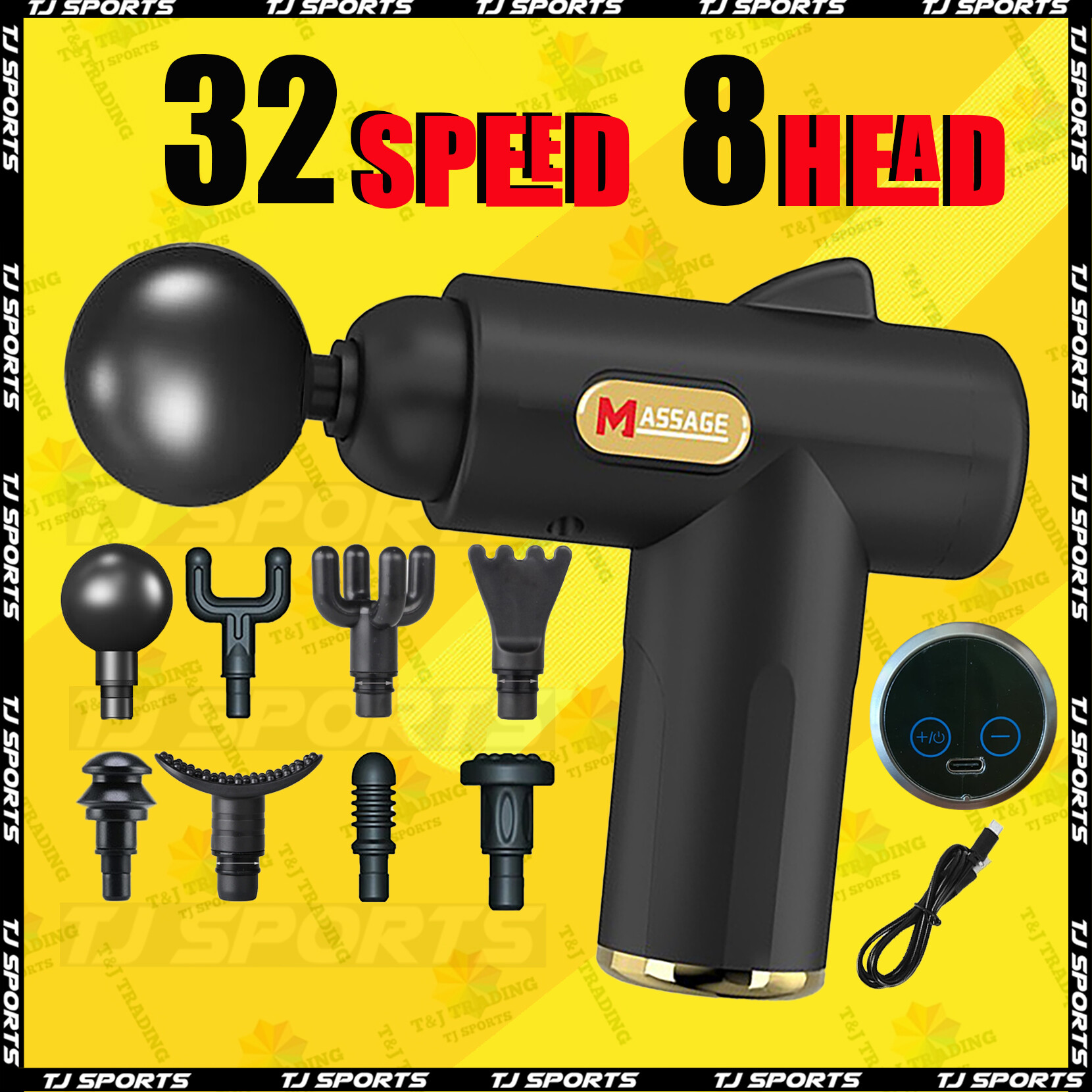 Gambar LCD Mini Massage Gun 32 Speeds 8 Heads Massage Gun Strong Vibrator Massage Machine Health Care Foot Massage Machine