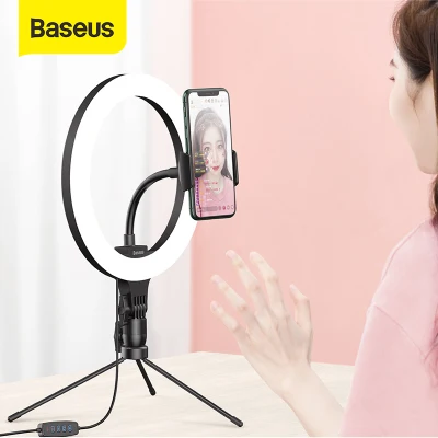 Baseus Ring Light with Tripod Stand - Dimmable Selfie Ring Light LED Camera Ringlight with Tripod and Phone Holder for Live Stream 10/12inch Size (1)