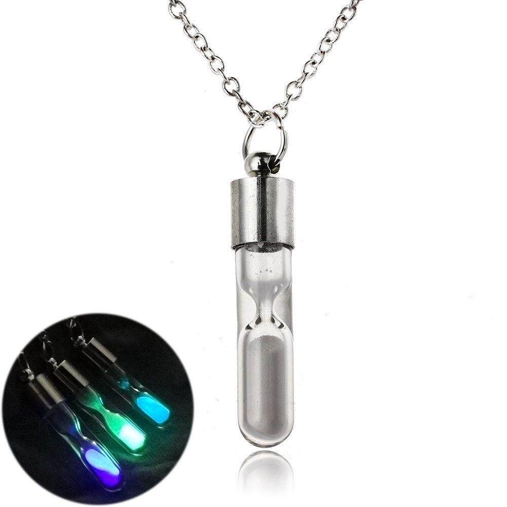 1X Glowing Luminous Sand Timer Glass Hourglass Bottle Pendant For Women