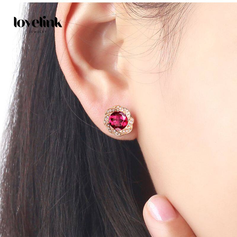Trang sức hình tròn Bông tai 3ct kim cương đỏ dát bông tai cho trang sức nữ Quà Tặng