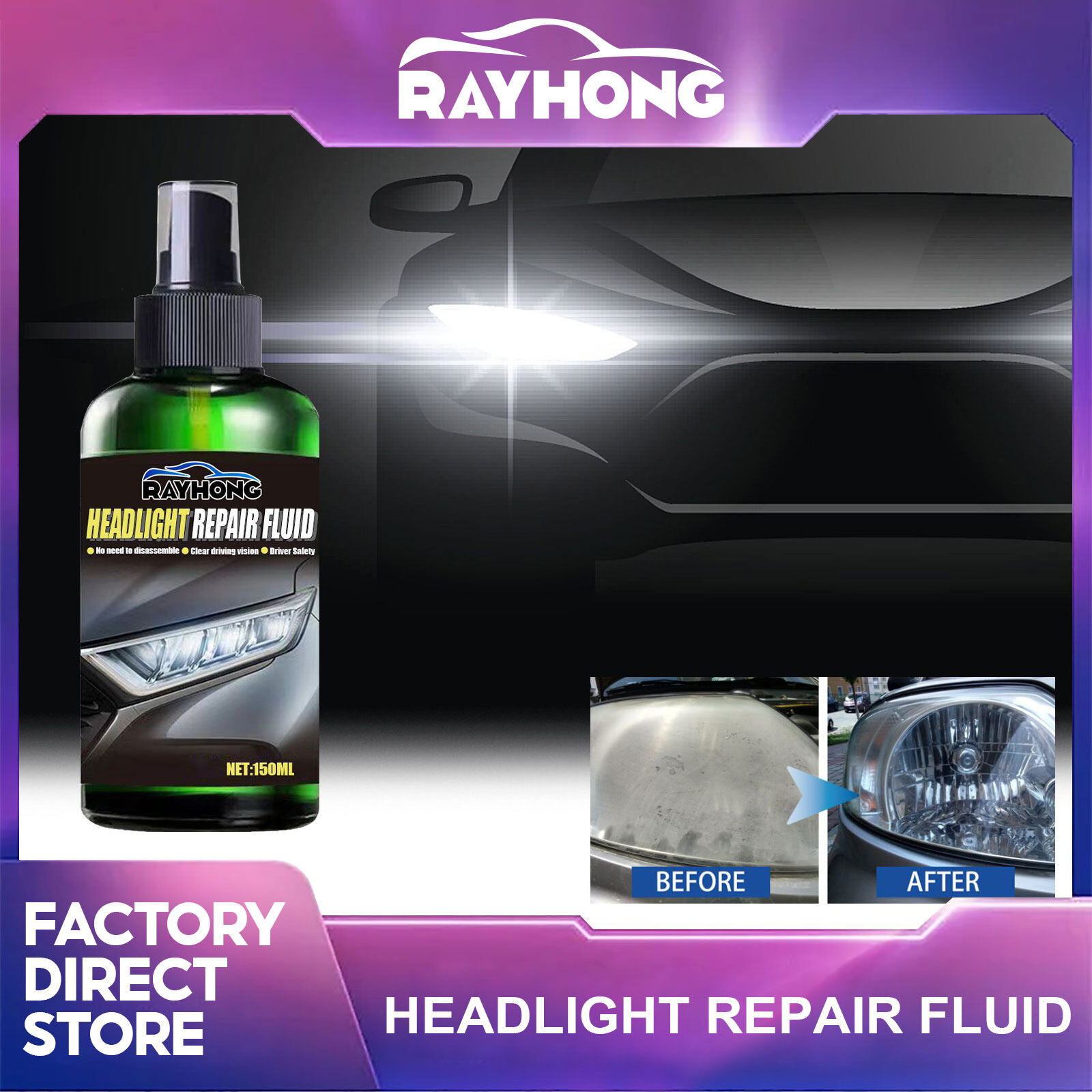 Rayhong Car Headlight Polishing Agent Auto Repair Refurbishment Cleaning Fluid Renewal Polish And Maintenance Liquid Kit Scratch Remover Cleaner Car Accessories Car Headlight Repair Fluid ราคา 136 บาท*ส่งฟรี