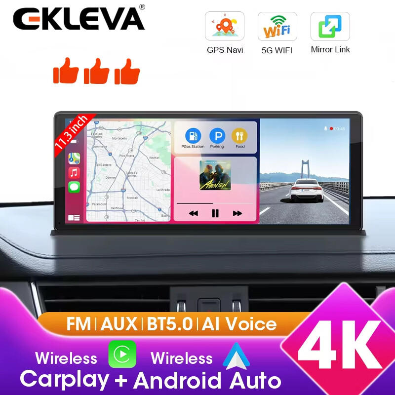  Ekleva 11.3 Inch DVR cho xe hơi 4K Dash Cam Không Dây Carplay Android Tự Động AI Hỗ trợ màn hình camera sau đầu ghi video Navigation Bảng Điều Khiển 
