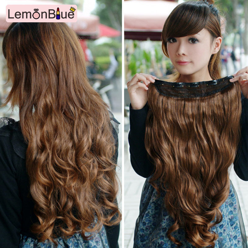 Gambar LemonBlue Women Sexy Long Curly Wavy Wig Clip on Lady Girl Hair Extension Hairpiece Wigs Light brown